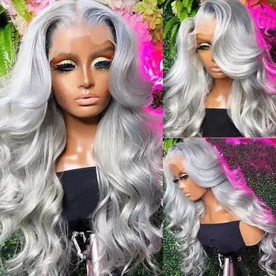 Silver Grey Wig 3D Body Wave 13x4 HD Lace Frontal Human Hair Wigs