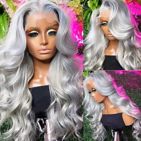 Silver Grey Wig 3D Body Wave 13x4 HD Lace Frontal Human Hair Wigs