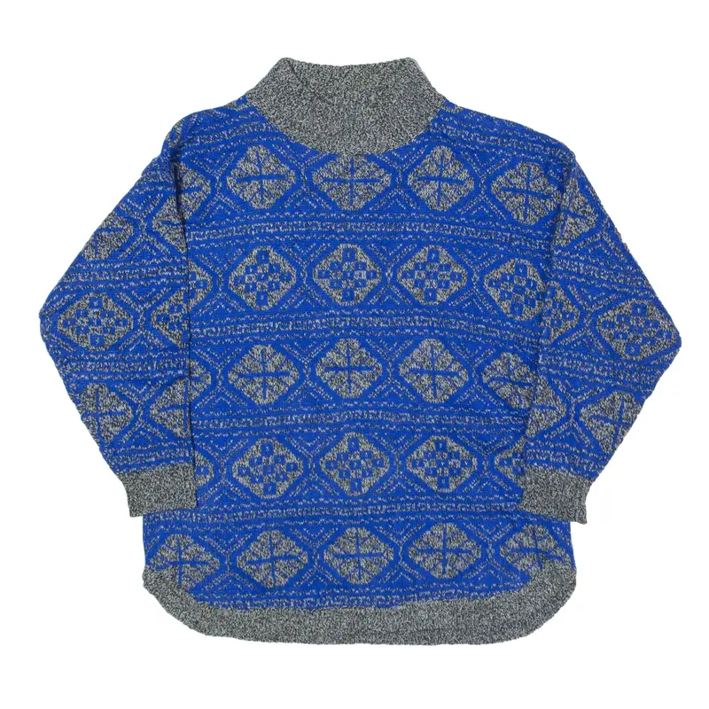 ALYSSA BROOKE Patterned Jumper Blue 90s Tight Knit High Neck Womens L