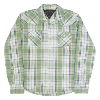 HILFIGER DENIM Mens Shirt Green Check Long Sleeve L