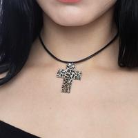 HeavenSent Maneater Cross Necklace | Zebra or Leopard Print Acrylic Cross Choker.  Adjustable with Stainless Steel Hardware