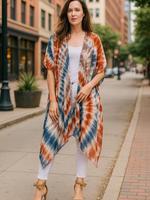 Lace Stencil Over Tie Dye Print Kimono - Bohemian Lightweight Layering Piece for Women's Casual Wear Spring Summer Beachwear ...