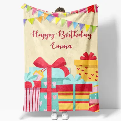 Aperturee Happy Birthday Gift Printed Personalized Name Blanket - Aperturee