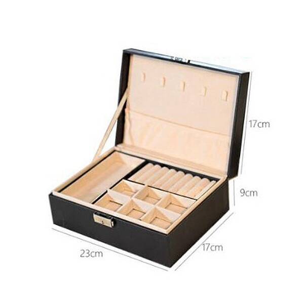 2-Tier Rectangle PU Leather Jewelry Organizer Boxes