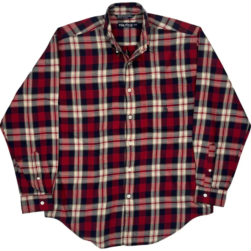 Nautica Plaid Shirt - Medium - Red Cotton