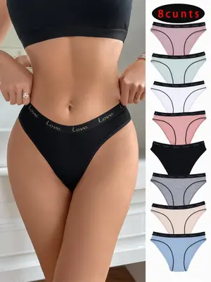 Women's Letter Print Contrast Binding Panty, Regular Fit Lady Soft Comfy Pastel Breathable Knicker for Daily Wear, Women's ...