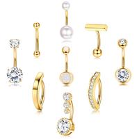 FIASASO 9 Count Belly Button Ring Surgical Stainless Steel Belly Rings CZ Opal Pearl Belly Button Ring Clicker Belly Piercing...