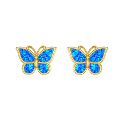 Sterling Silver with Yellow Gold Plated Opal Butterfly Stud Earrings