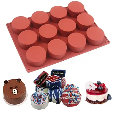 Silicone Cake Baking Mold, 1 Count 12-cavity Round Cylinder Cake Mold, Non-stick Baking Mold for Chocolate Cake, Handmade Soa...