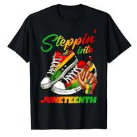 Stepping Into Juneteenth Afro Woman Black Girls Sneakers Men T-Shirt Black Pride June 19th 1865 Clothes Humor Funny Graphic T...