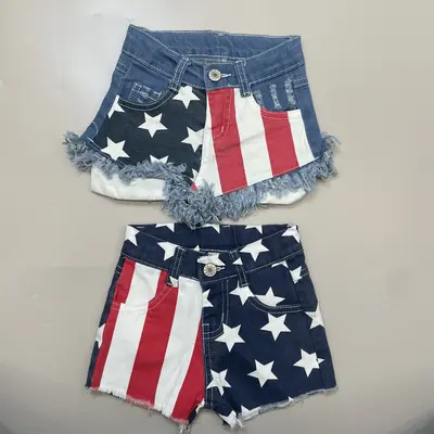 Girl 4th Of July Clothes Denim Shorts Patriotic Clothes Flag Shorts