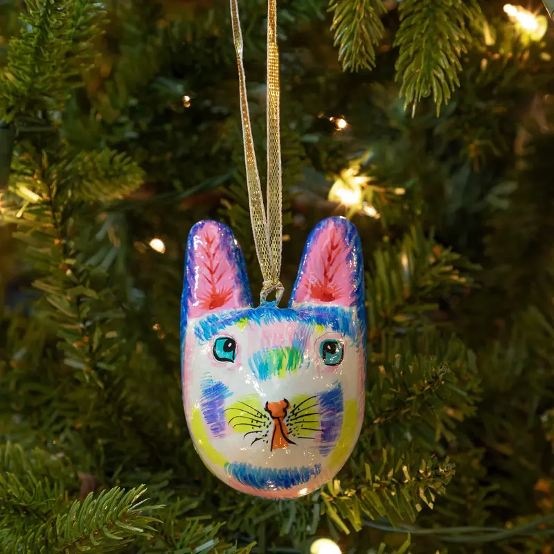Hand Painted Cat Ornament - Sitting Cat