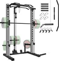 【FathersDayGift】OPPSDECOR All-in-One Adjustable Smith Machine with LAT-Pull Down System Multi-Function Power Cage for Hom...