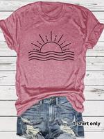 Women's Sun Print Round Neck Tee, Casual Fashion Short Sleeve T-shirt for Summer, Ladies Clothes for Daily Wear, Top