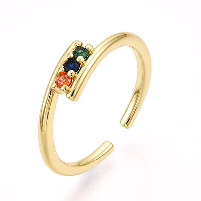 Brass Micro Pave Cubic Zirconia Cuff Rings for Women