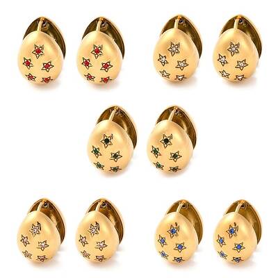 PVD Vacuum Plating 304 Stainless Steel Clear Cubic Zirconia Hoop Earrings for Women