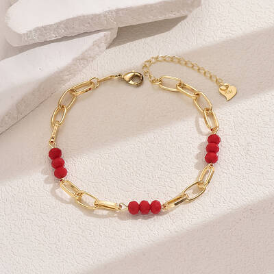Fashionable Vintage Brass Oval & Glass Faceted Rondelle Beaded Anklets