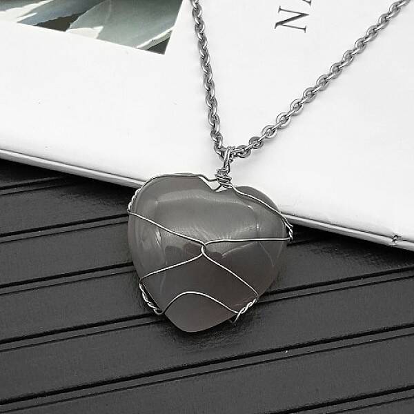 Natural Gray Agate Pendant Necklaces