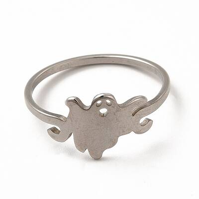 Non-Tarnish 304 Stainless Steel Hollow Out Ghost Finger Ring for Halloween