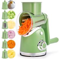 SUSTEAS Vegetable Chopper 18/10 Stainless Steel with 6 Replaceable Blades, Strong Suction Cup Base, Green, Easy to Clean & St...