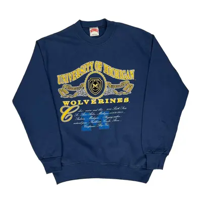 University Of Michigan Wolverines Nutmeg College Sweatshirt - Large Blue Cotton