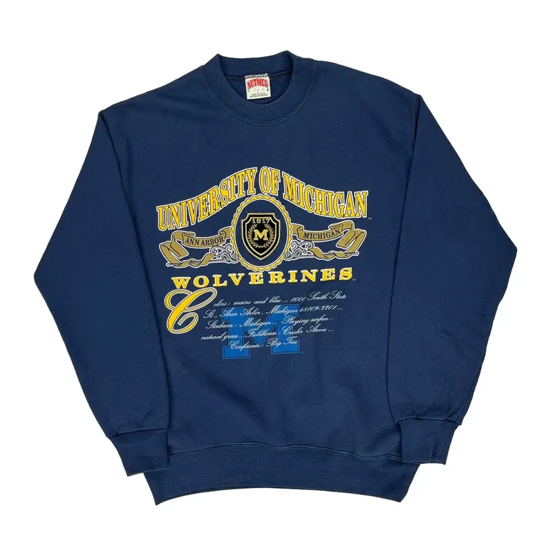 University Of Michigan Wolverines Nutmeg College Sweatshirt - Large Blue Cotton