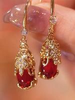 Vintage Artificial Gemstone & Rhinestone Decor Dangle Earrings, Elegant Jewelry for Party, Daily Clothing Decor, Trendy All-m...