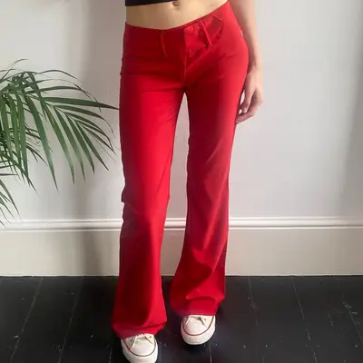 D. Belfort Flared Trousers - 31W UK 10 Red Polyester