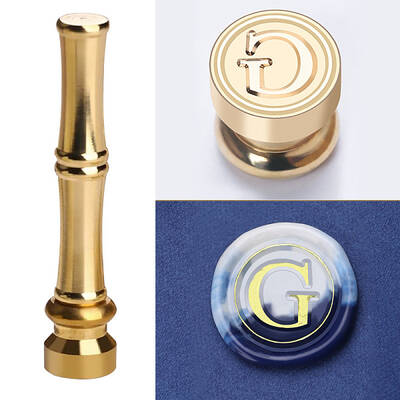 Golden Tone Brass Wax Seal Stamp Head with Bamboo Stick Shaped Handle