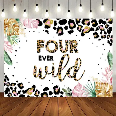 Aperturee Jungle Leopard Four Ever Wild Brithday Backdrop