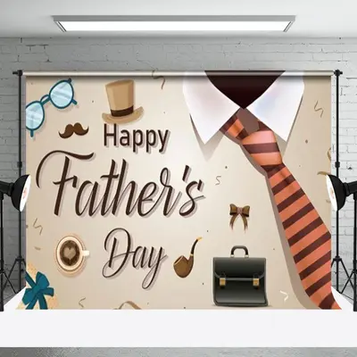 Beige Hat Bag Tie Gifts Happy Fathers Day Backdrop
