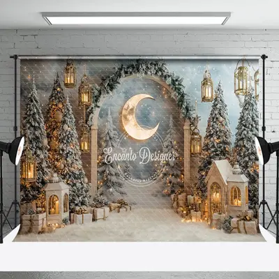 Moon Pine Tree Arch Christmas Photography Backdrop - Aperturee