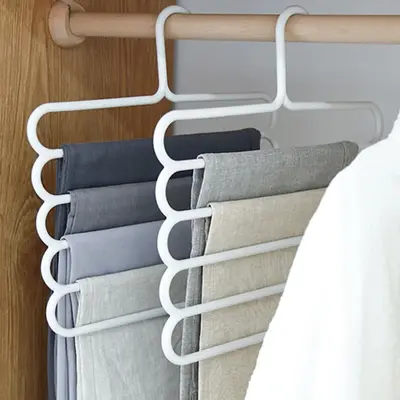 Room OrganizerMulti-layer Pants Hangers, 1 Count Plastic Space Saving Pants Hanging Rack for Closet, Home Organizer Supplies,...