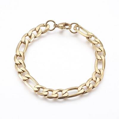 Ion Plating(IP) 304 Stainless Steel Figaro Chain Bracelets