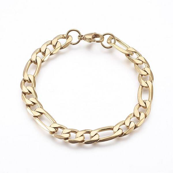 Ion Plating(IP) 304 Stainless Steel Figaro Chain Bracelets