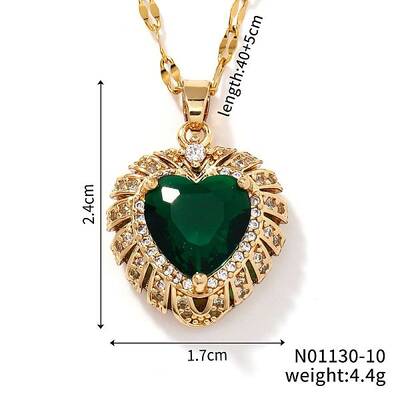 Brass Pave Cubic Zirconia Coffee Bean Chain Cute Heart Pendant Necklaces for Women