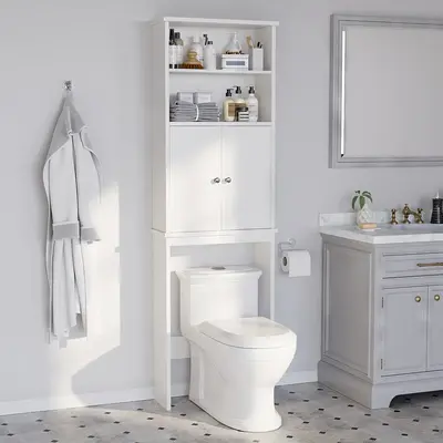 Walsunny Over The Toilet Storage, 75'' Taller Bathroom Organizer, Space-Saving Storage Cabinet with Adjustable Shelves and Do...