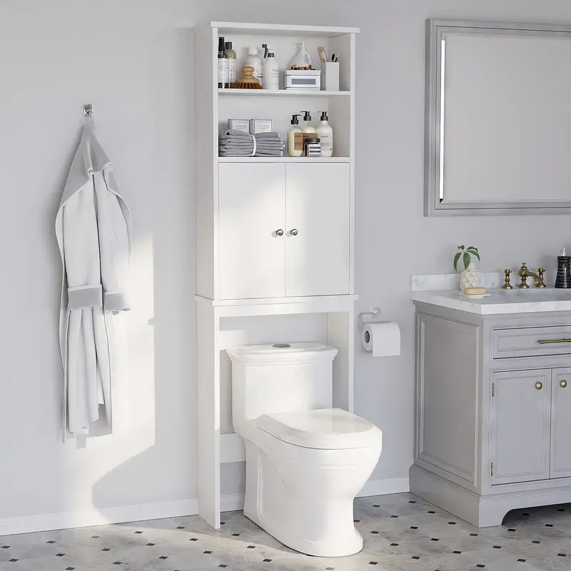 Walsunny Over The Toilet Storage, 75'' Taller Bathroom Organizer, Space-Saving Storage Cabinet with Adjustable Shelves and Do...