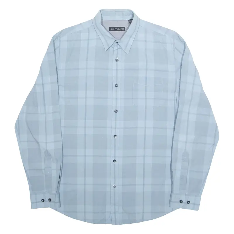 DKNY Mens Shirt Blue Check Long Sleeve M