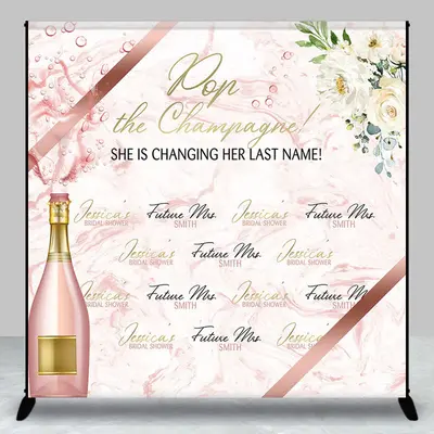 Pop The Champagne Custom Bridal Shower Repeat Backdrop - Aperturee