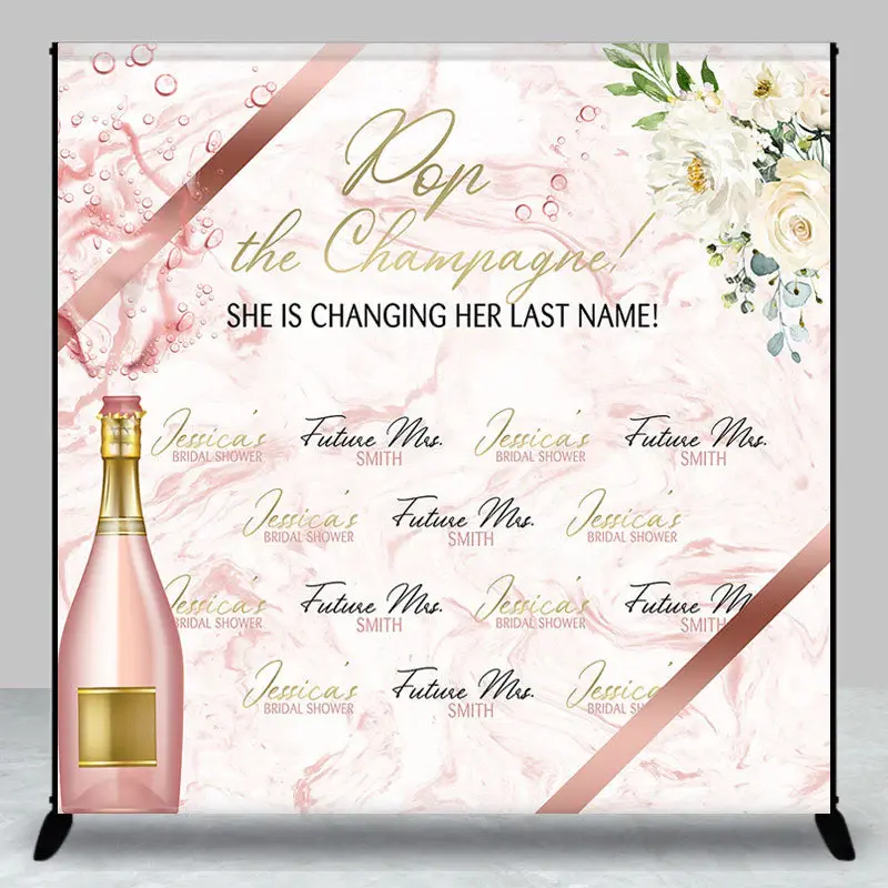 Pop The Champagne Custom Bridal Shower Repeat Backdrop - Aperturee