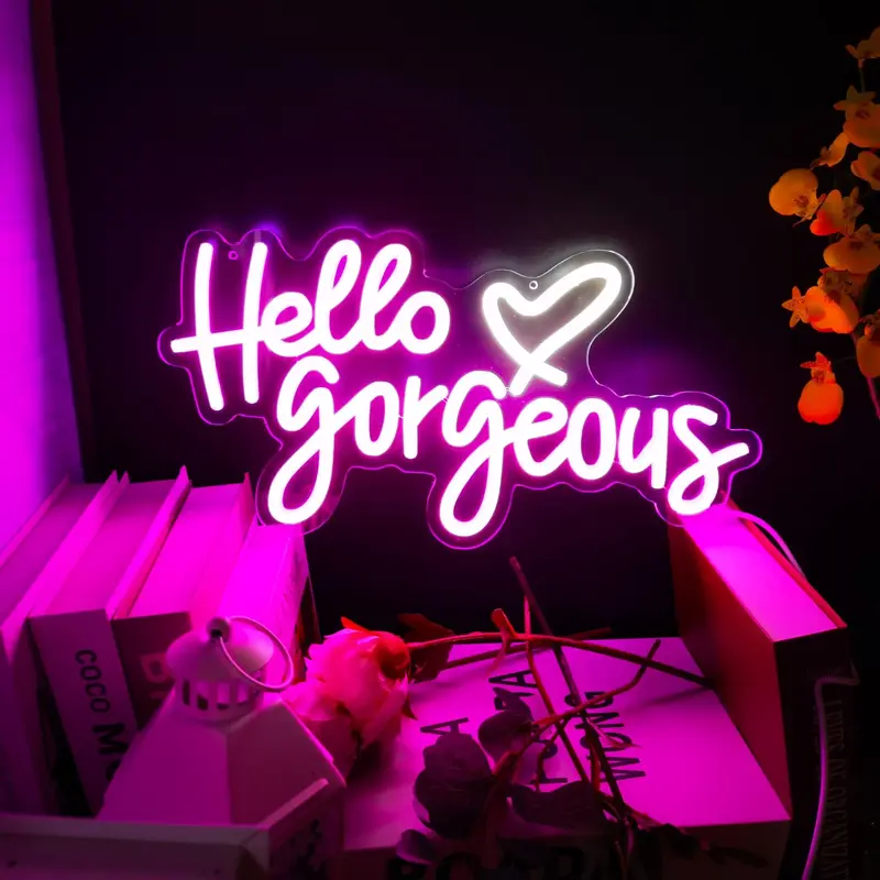 CTTNLS Hello Gorgeous Neon Neon Wall LED Signs, 1 Count USB Powered Neon Light Sign, Reusable Neon Light Sign for Bacheloret...