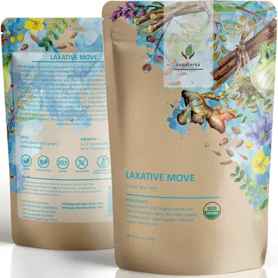 Gardenika Organic Laxative Loose Leaf Tea, Caffeine-Free, Herbal Natural Ayurvedic Blend with Fennel, Ginger, Senna, Cinnamon...
