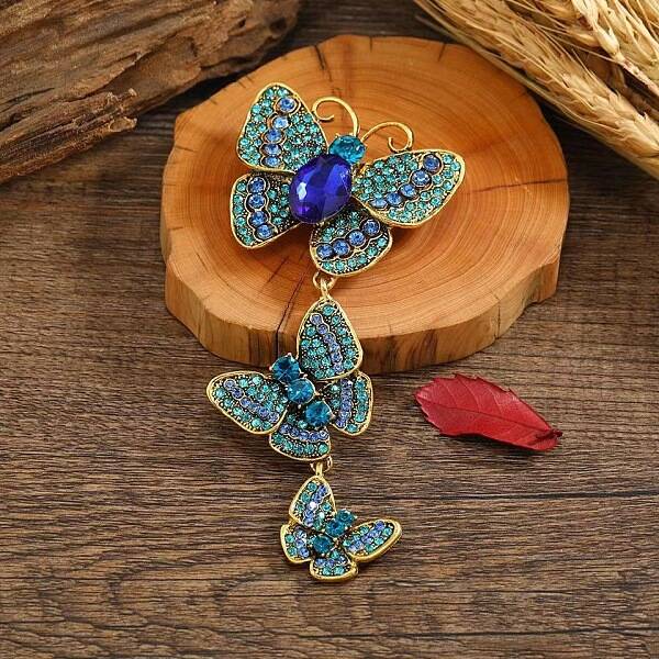 Creative Long Alloy Triple Butterfly Brooch