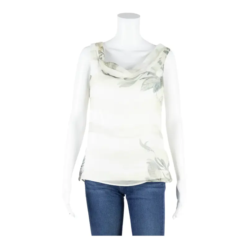 NERO GIARDINI Sheer Scoop Neck Top Yellow Striped Sleeveless Womens M
