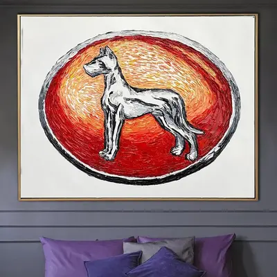 Abstract Dog Painting Red Wall Art Impasto Animal Portrait Original Pet Wall Art Modern Textured Artwork Original Fine Art | ...