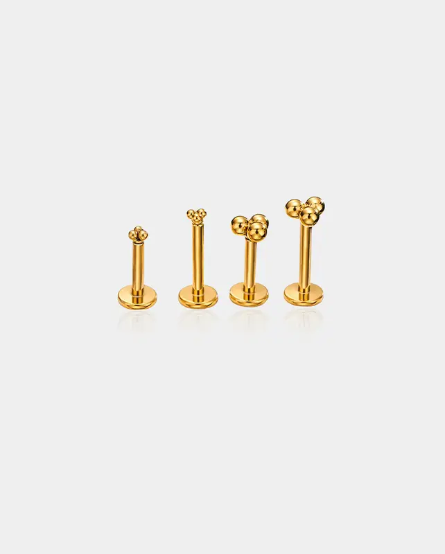 Three Balls Threadless Push Pin Helix Stud - Gold / 6mm / 4mm