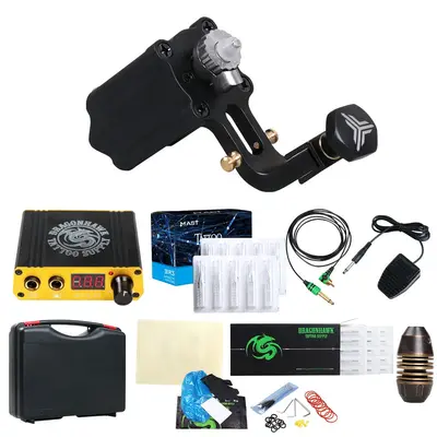 DragonHawk Extreme V2S Rotary Tattoo Machine Power Supply Traditional Tattoo Needles Grips with Clip Cord Foot Pedal TZ350
