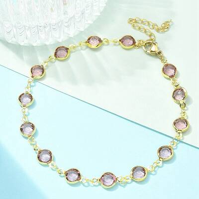 304 Stainless Steel Flat Round Acrylic Rhinestone Cup Chain Anklets for Women