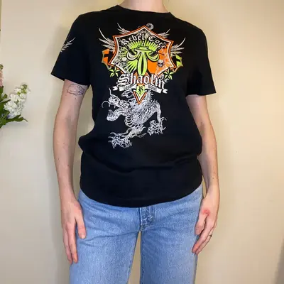 Rainbow Graphic T-Shirt - Medium Black Cotton